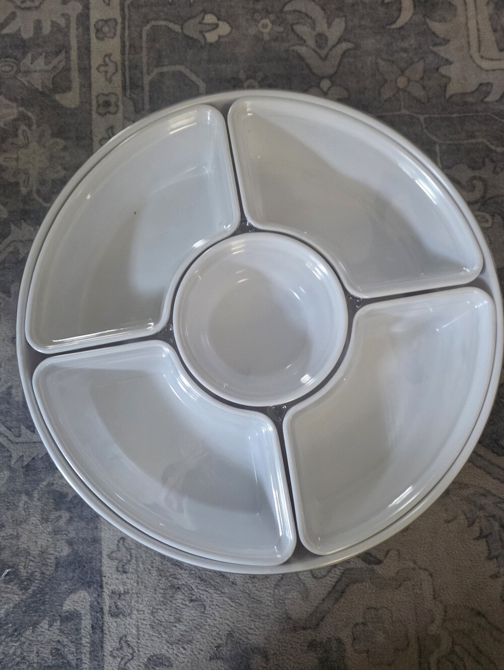Threshold White Ceramic 5-Section Snack Server with Center Dip Bowl